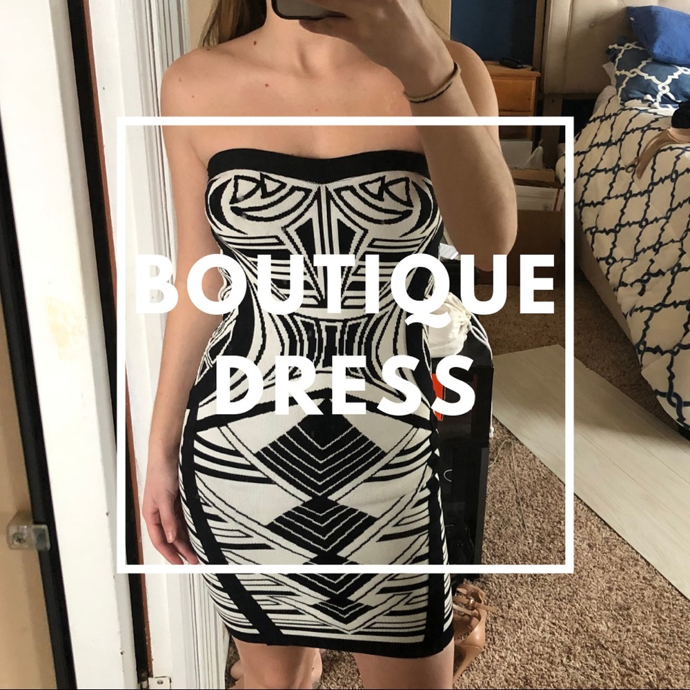 Black & White Tribal Print Bodycon Dress